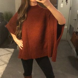 One Size Fits Most-Burnt Orange Turtleneck Poncho